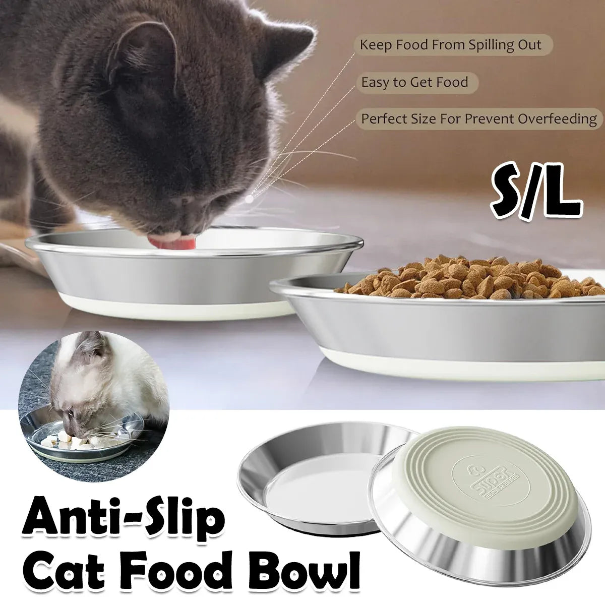 AntiSlip Cat Bowl Pet Food Basin Cat and Dog Feeding Bowl Universal Pet Dish - S