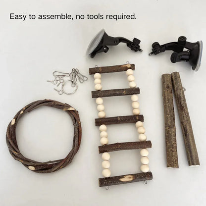 Wooden Parrot Stand Climbing Ladder Swing Toy for Birds Cage Play Accessories - Nut Washer Fixed Type