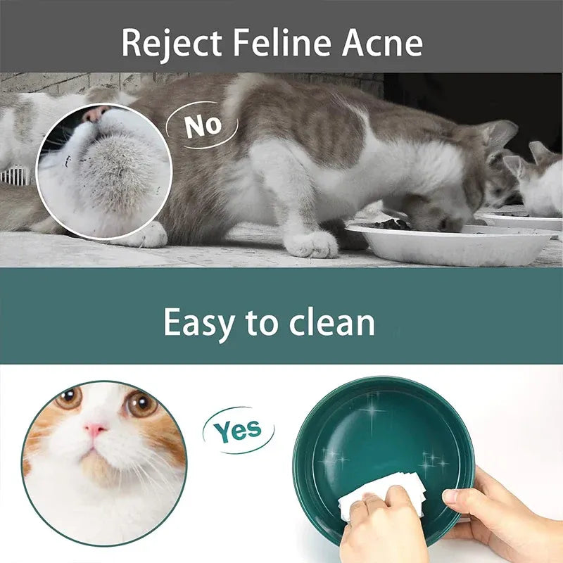 Ceramic Pet Bowl Double Cat Food Bowl Dog Water Bowl Feeding Drinking Bowl Set - Black