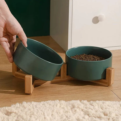 Ceramic Pet Bowl Double Cat Food Bowl Dog Water Bowl Feeding Drinking Bowl Set - Black