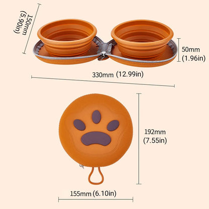 Pet Travel Feeding Bowl Set Portable Foldable Dog Cat Food Water Dish Outdoor - Brown