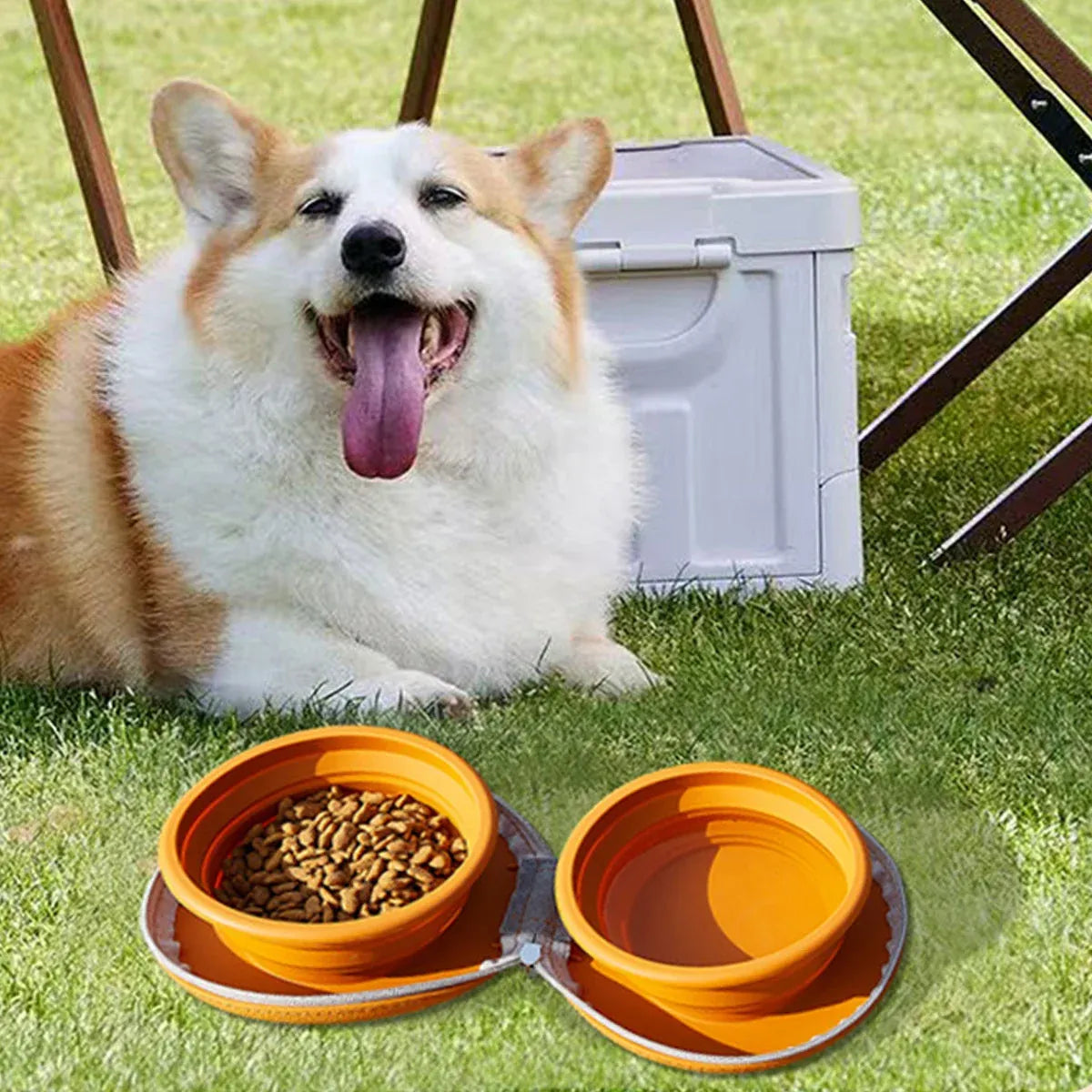 Pet Travel Feeding Bowl Set Portable Foldable Dog Cat Food Water Dish Outdoor - Brown