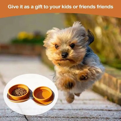Pet Travel Feeding Bowl Set Portable Foldable Dog Cat Food Water Dish Outdoor - Brown