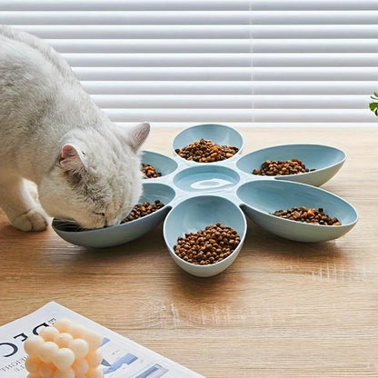 Multi Cat Feeding Bowl Petal Design Kitten Milk Bowl Puppy Dog Food Water Dish - Blue