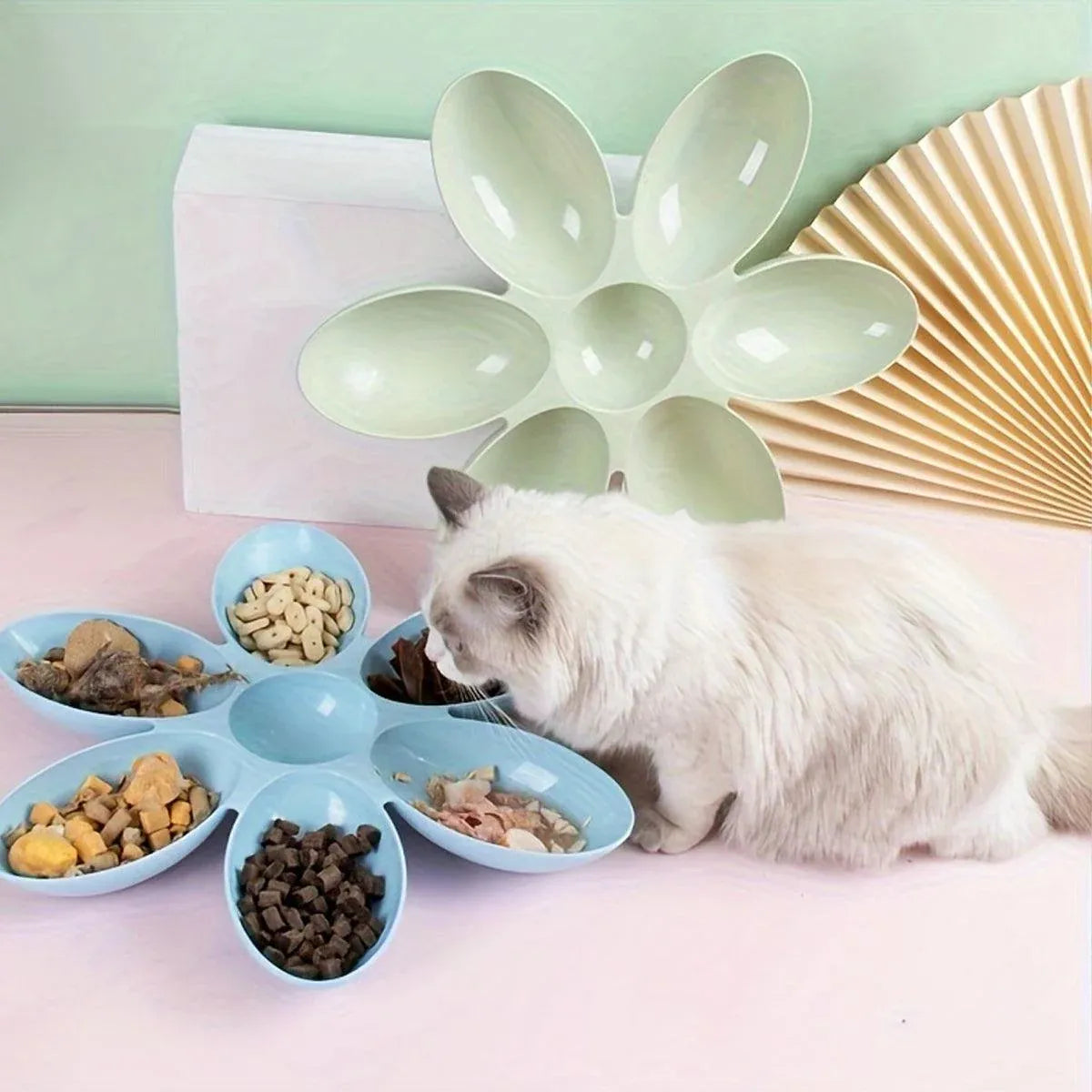 Multi Cat Feeding Bowl Petal Design Kitten Milk Bowl Puppy Dog Food Water Dish - Green