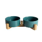 Ceramic Pet Bowl Double Cat Food Bowl Dog Water Bowl Feeding Drinking Bowl Set - Green