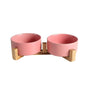 Ceramic Pet Bowl Double Cat Food Bowl Dog Water Bowl Feeding Drinking Bowl Set - Pink