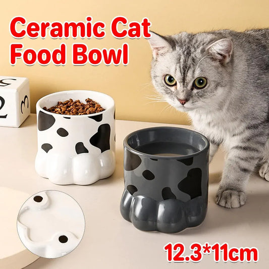 Ceramic Cat Food Bowl Cute Drinking Bowl for Pets Non Slip Food Water Dish Bowl - White