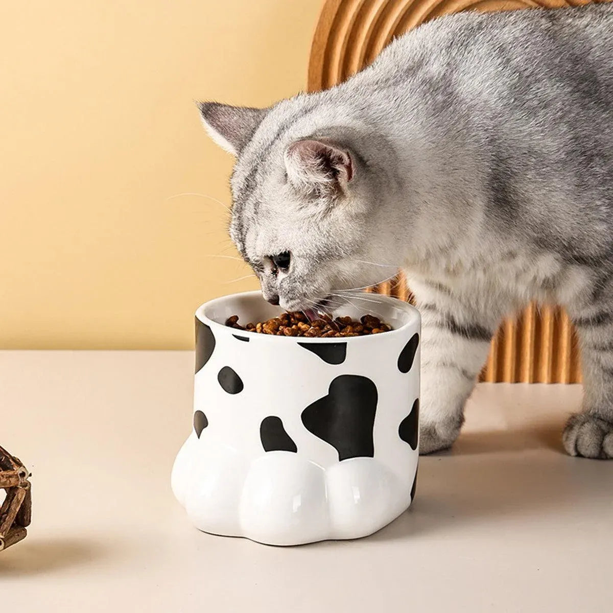 Ceramic Cat Food Bowl Cute Drinking Bowl for Pets Non Slip Food Water Dish Bowl - White