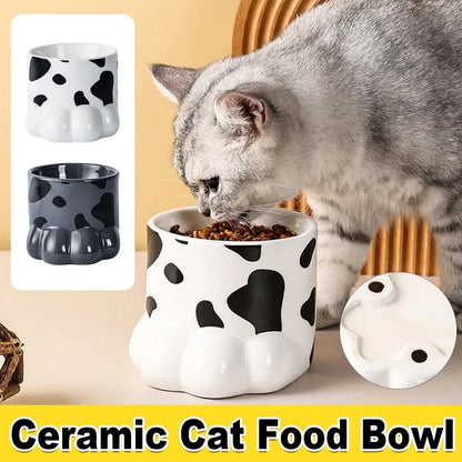 Ceramic Cat Food Bowl Cute Drinking Bowl for Pets Non Slip Food Water Dish Bowl - White