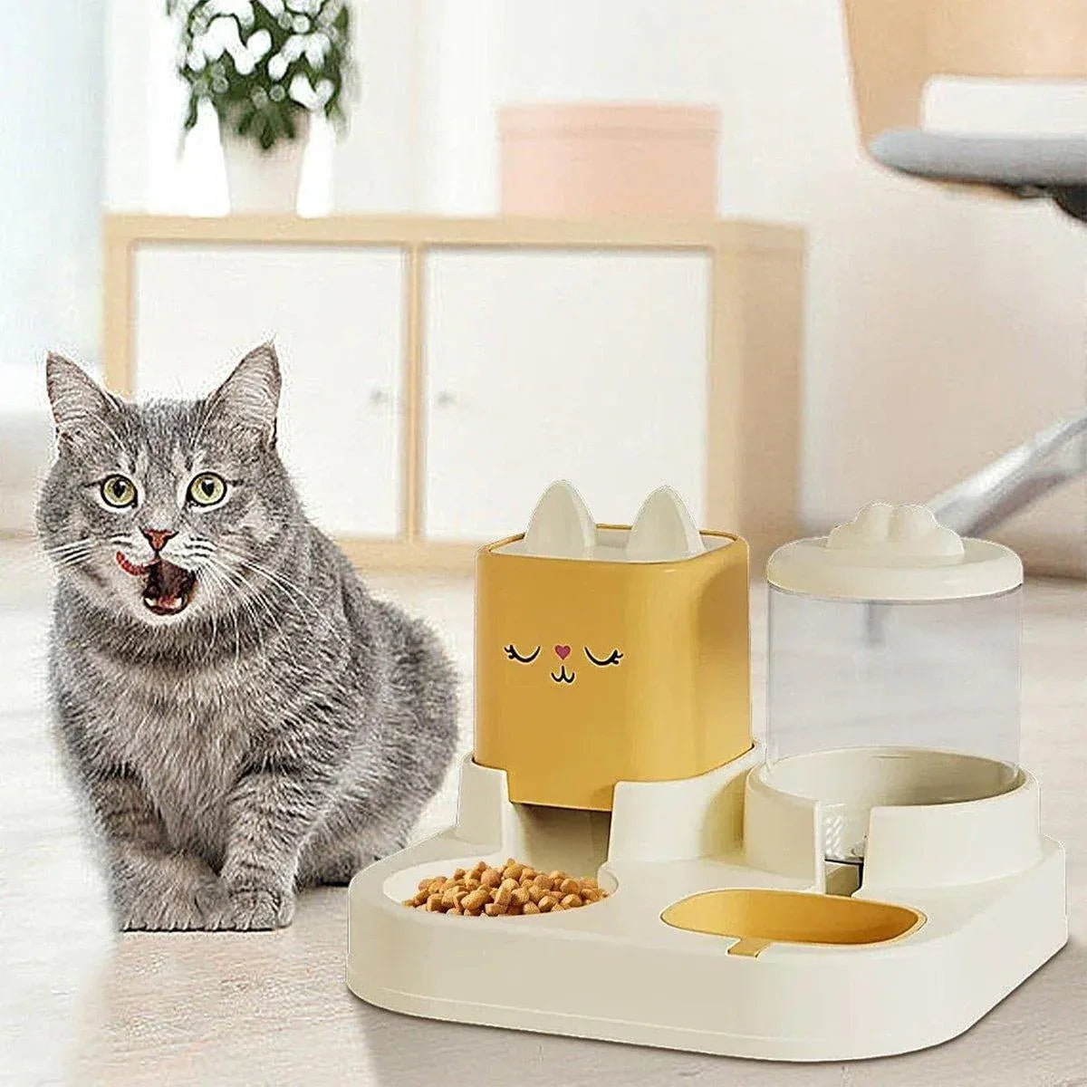 Pet Cartoon Feeding Bowl Universal Water Feeder Cat Dog Food Dish Durable Stand - Blue
