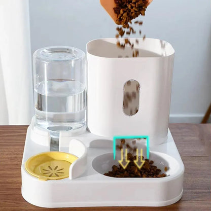 2in1 Pet Bowl Vertical Feeder and Drinker Cat Dog Bowl Water and Food in One - Grey