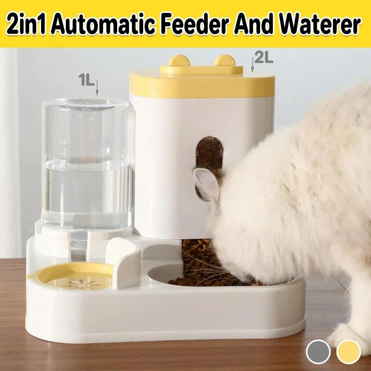 2in1 Pet Bowl Vertical Feeder and Drinker Cat Dog Bowl Water and Food in One - Yellow