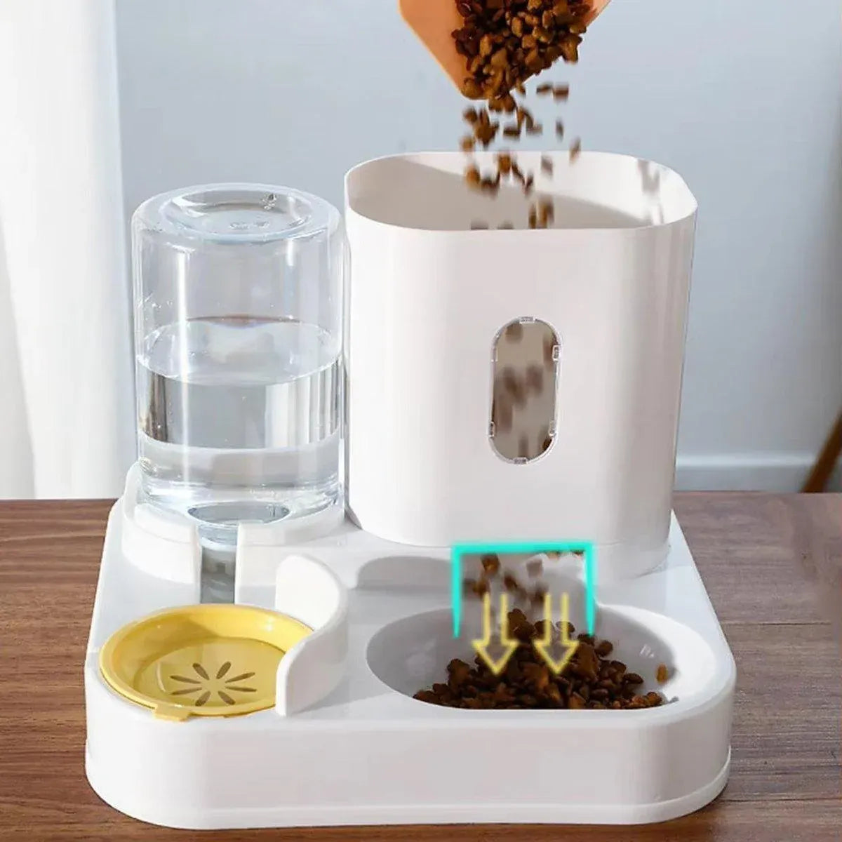 2in1 Pet Bowl Vertical Feeder and Drinker Cat Dog Bowl Water and Food in One - Yellow