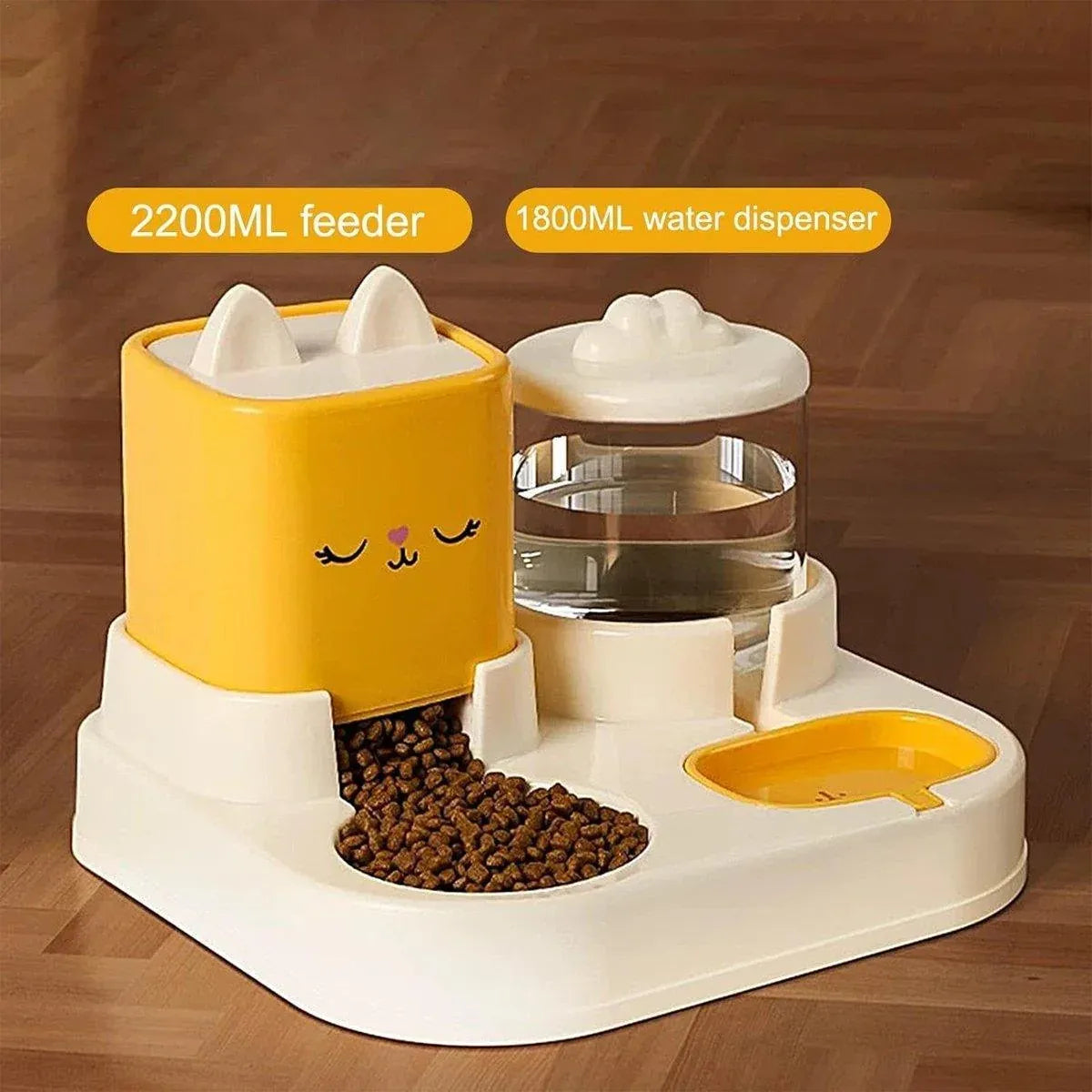 Pet Cartoon Feeding Bowl Universal Water Feeder Cat Dog Food Dish Durable Stand - Yellow