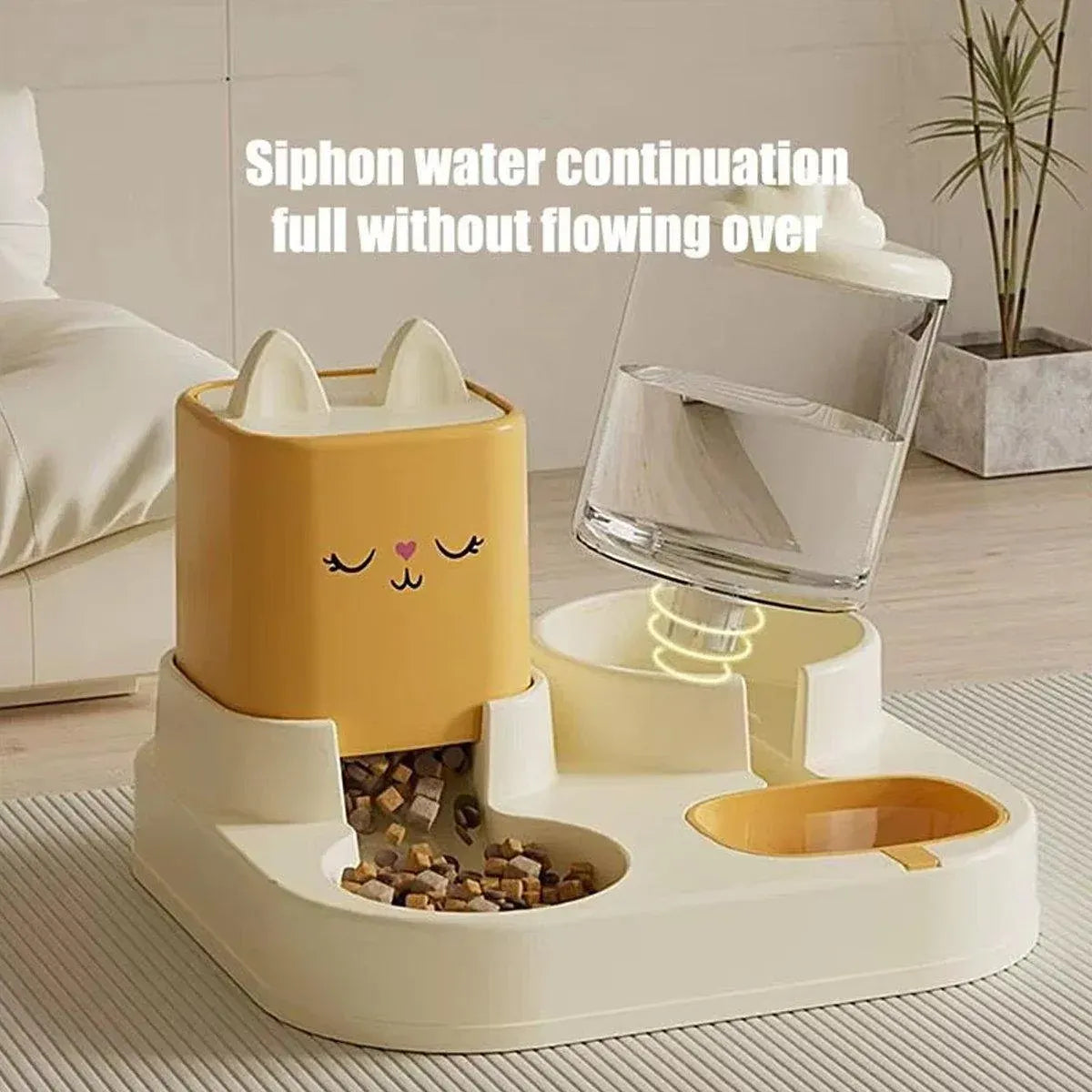 Pet Cartoon Feeding Bowl Universal Water Feeder Cat Dog Food Dish Durable Stand - Yellow