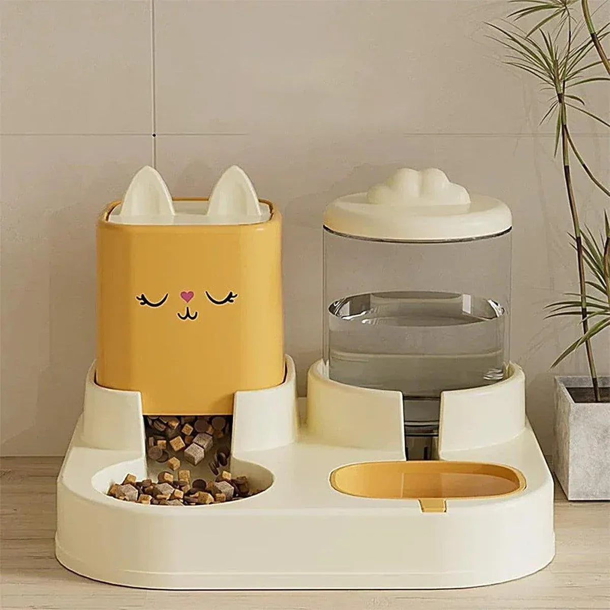 Pet Cartoon Feeding Bowl Universal Water Feeder Cat Dog Food Dish Durable Stand - Yellow