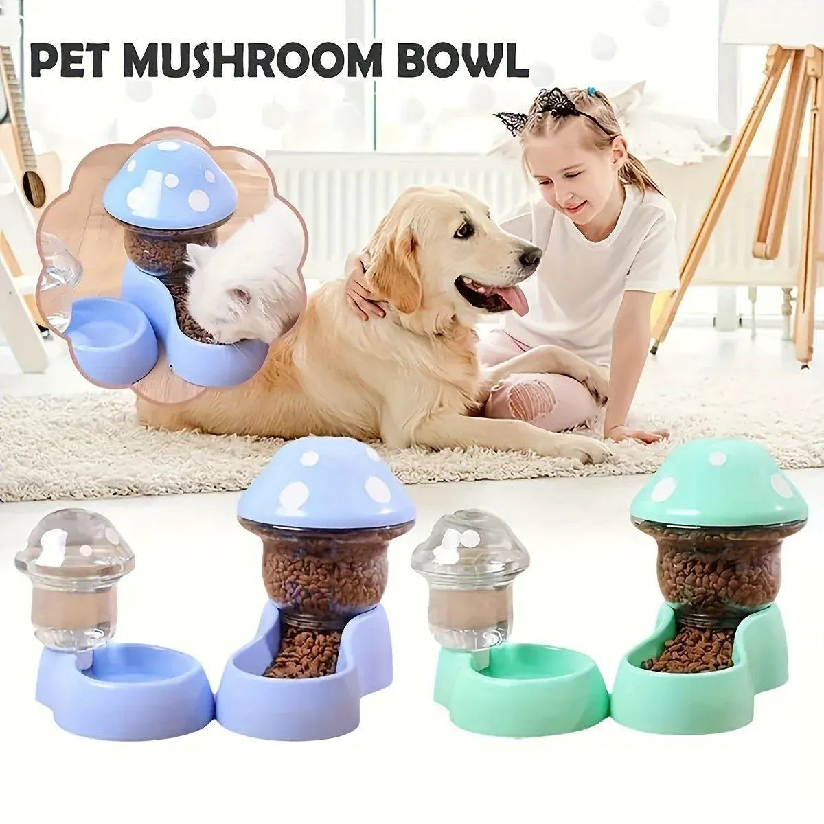 Cat Bowl Pet Feeding Bowl Double Dog Food Water Bowl for Cats and Dogs Feeding - Blue