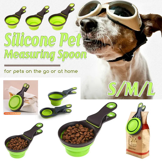 Silicone Pet Food Scoop With Clip Long Handle Foldable Cat Dog Spoon Tool - L