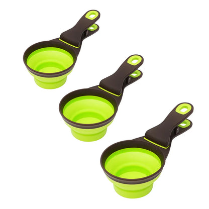 Silicone Pet Food Scoop With Clip Long Handle Foldable Cat Dog Spoon Tool - L