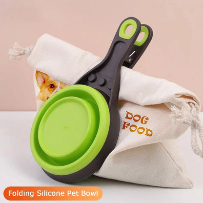 Silicone Pet Food Scoop With Clip Long Handle Foldable Cat Dog Spoon Tool - L