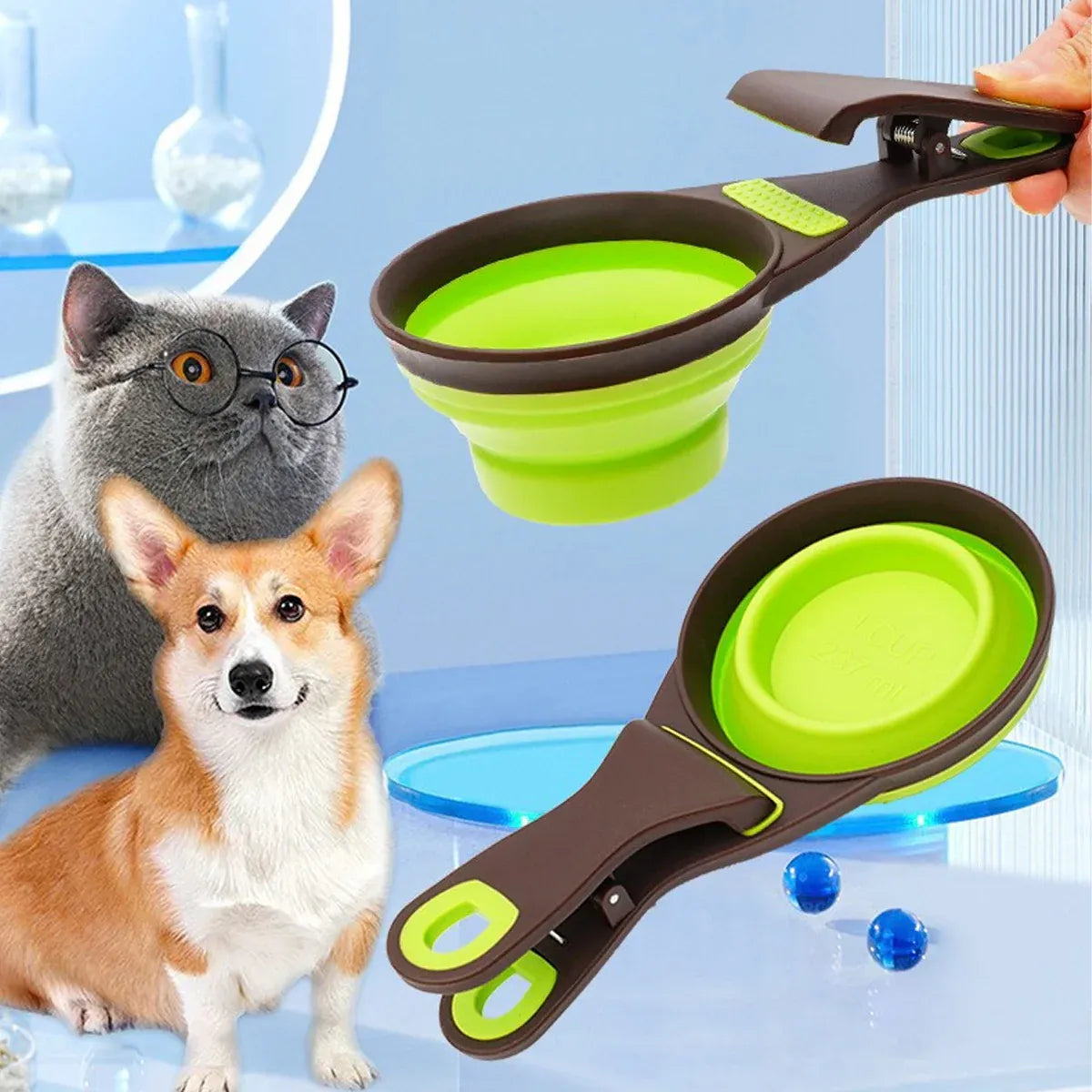 Silicone Pet Food Scoop With Clip Long Handle Foldable Cat Dog Spoon Tool - M
