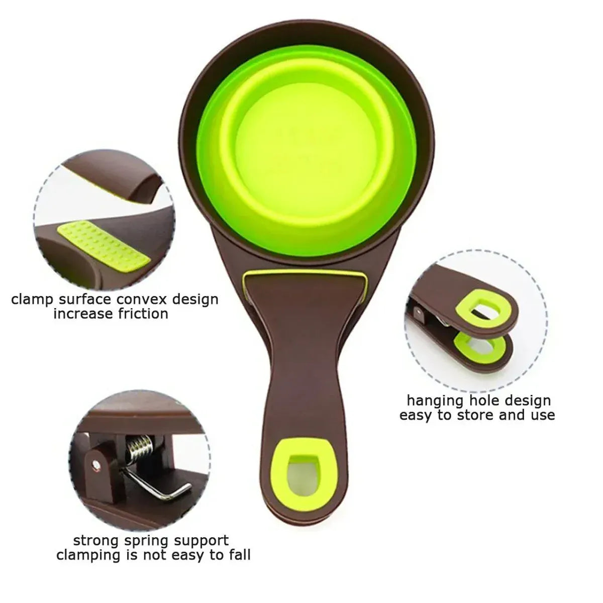 Silicone Pet Food Scoop With Clip Long Handle Foldable Cat Dog Spoon Tool - M