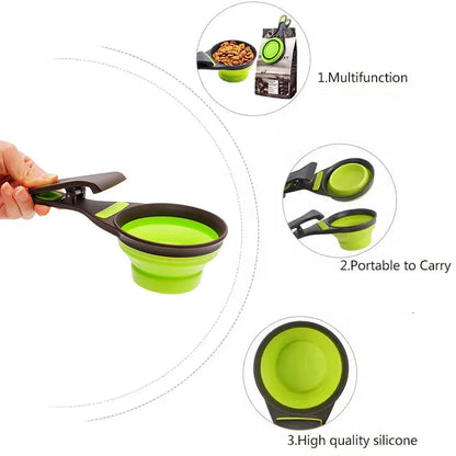 Silicone Pet Food Scoop With Clip Long Handle Foldable Cat Dog Spoon Tool - S