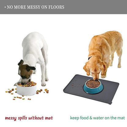Silicone Pet Feeding Mat Dog Cat Food Bowl Placemat Waterproof Non-Slip Easy Clean - Black