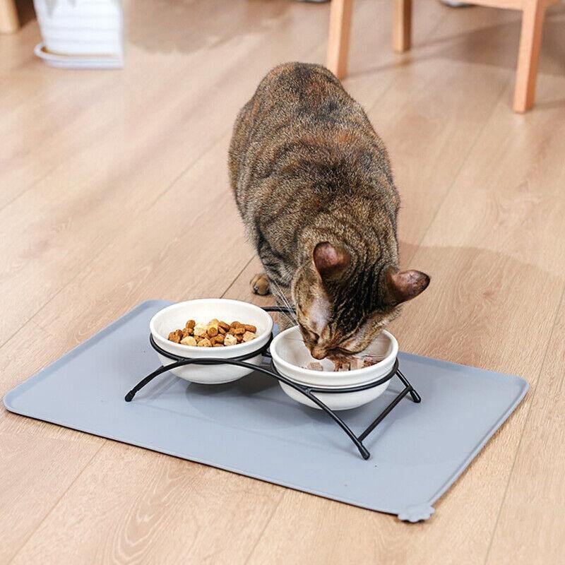 Silicone Pet Feeding Mat Dog Cat Food Bowl Placemat Waterproof Non-Slip Easy Clean - Black