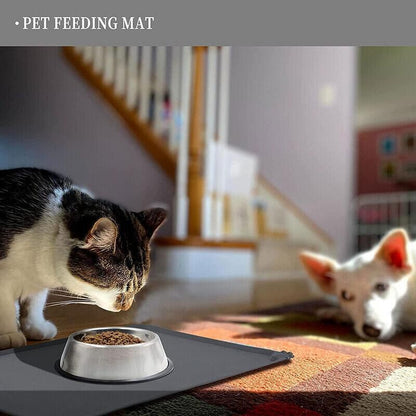 Silicone Pet Feeding Mat Dog Cat Food Bowl Placemat Waterproof Non-Slip Easy Clean - Blue