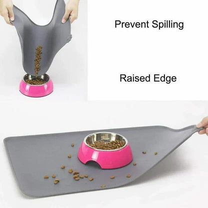 Silicone Pet Feeding Mat Dog Cat Food Bowl Placemat Waterproof Non-Slip Easy Clean - Grey