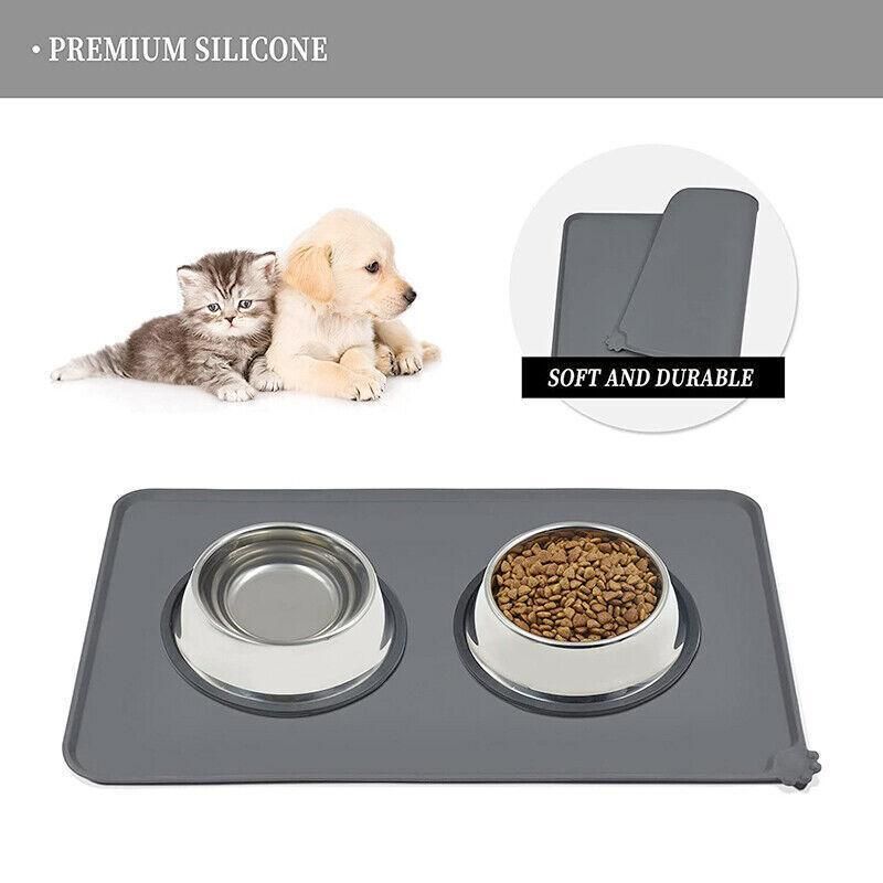 Silicone Pet Feeding Mat Dog Cat Food Bowl Placemat Waterproof Non-Slip Easy Clean - Grey
