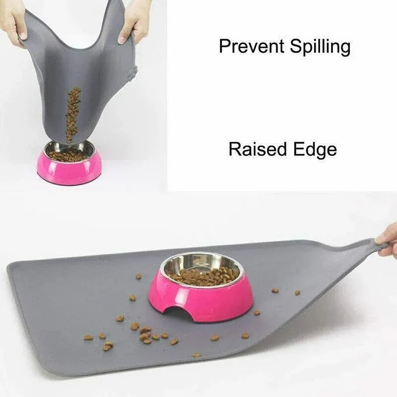 Silicone Pet Feeding Mat Dog Cat Food Bowl Placemat Waterproof Non-Slip Easy Clean - Pink