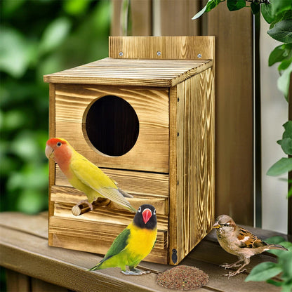 Large Wooden Screech Owl House Nesting Box with Perch - Outdoor Birdhouse for Garden Trees
