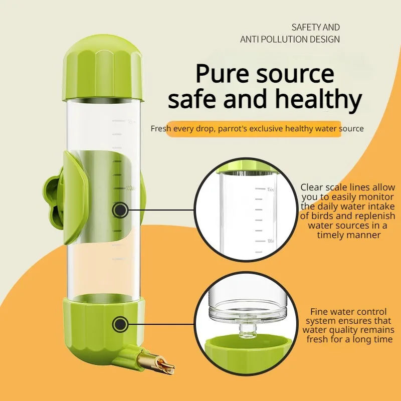 Brown Automatic Bird Water Feeder Bottle (200ml) - Leakproof No-Drip Dispenser for Parrots