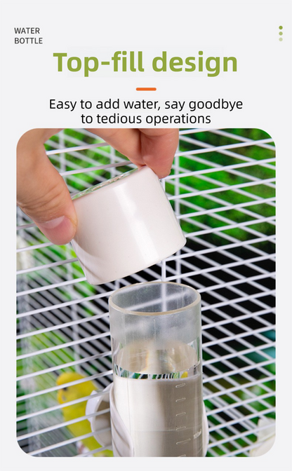 White Automatic Bird Water Dispenser with Extended Brass Needle Valve and Graduated Marking - 200ML Transparent Threaded Cap Feeder
