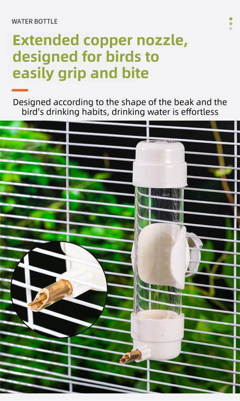 Green Automatic Bird Water Dispenser with Extended Brass Needle Valve and Graduated Marking - 200ML Transparent Threaded Cap Feeder