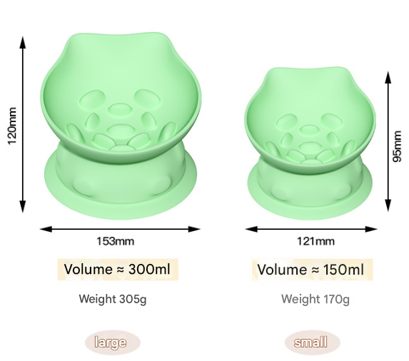 S Pink 2-Piece Elevated Silicone Pet Bowl Set - Slanted Neck Protection Cat Bowl with Anti-Slip Suction Base for Cats and Small Dogs