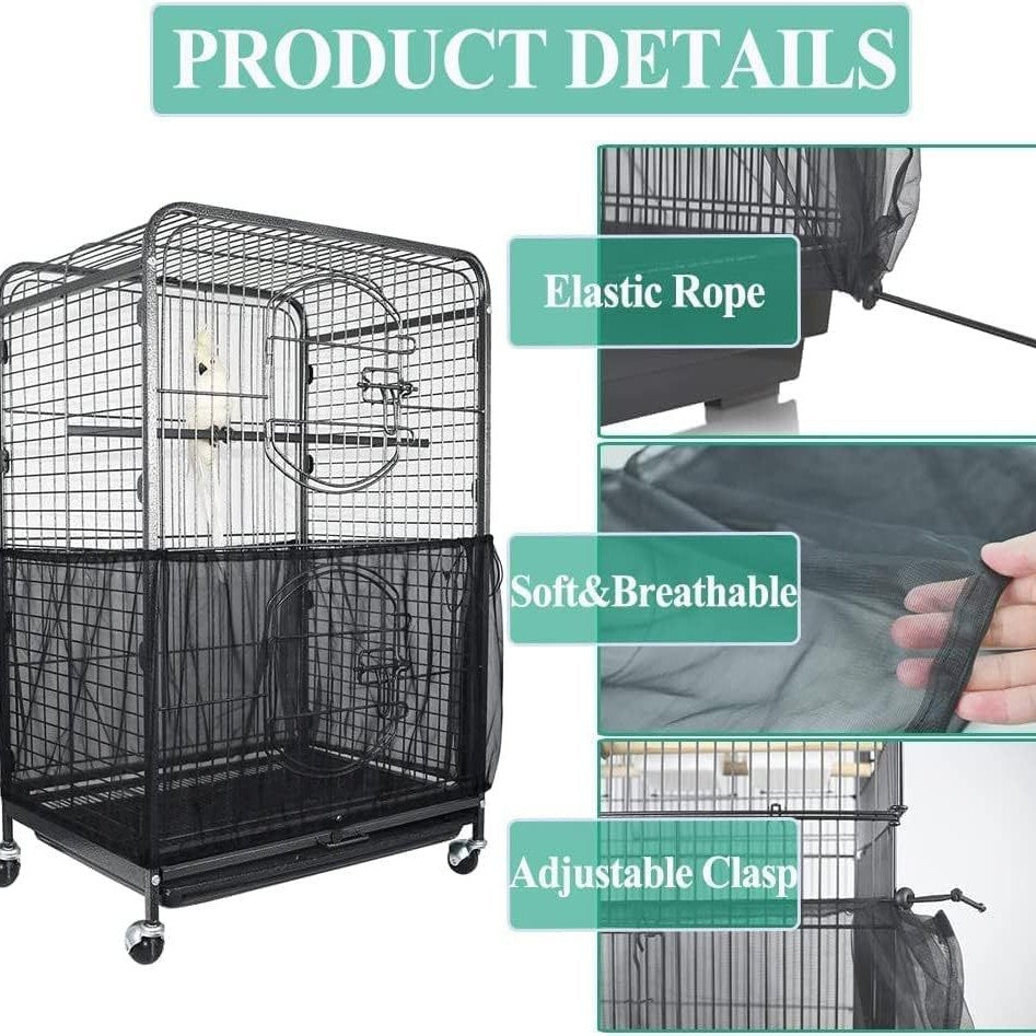 M White Star【Height 20, Circumference 170】 Large Bird Cage Seed Catcher Net Cover - Adjustable Mesh Guard Splash-Proof Dust Cover for Indoor Outdoor Cages