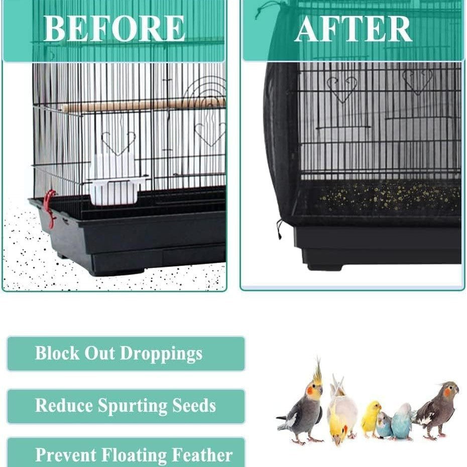 M White Star【Height 20, Circumference 170】 Large Bird Cage Seed Catcher Net Cover - Adjustable Mesh Guard Splash-Proof Dust Cover for Indoor Outdoor Cages