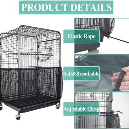 L White Star【Height 30, Circumference 220】 Large Bird Cage Seed Catcher Net Cover - Adjustable Mesh Guard Splash-Proof Dust Cover for Indoor Outdoor Cages