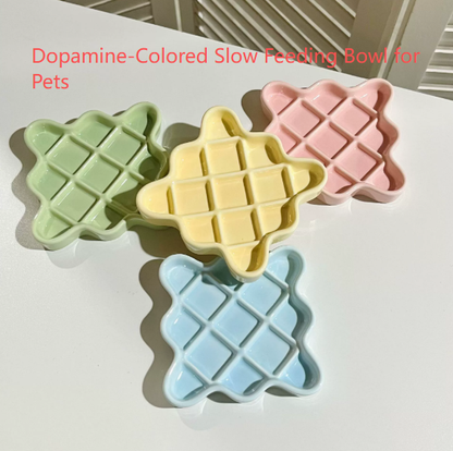 Pink Ceramic Slow Feeder Licking Plate for Cats and Dogs | Raised Anti-Choking Grid Design | 11.5 cm Durable Pet Dish