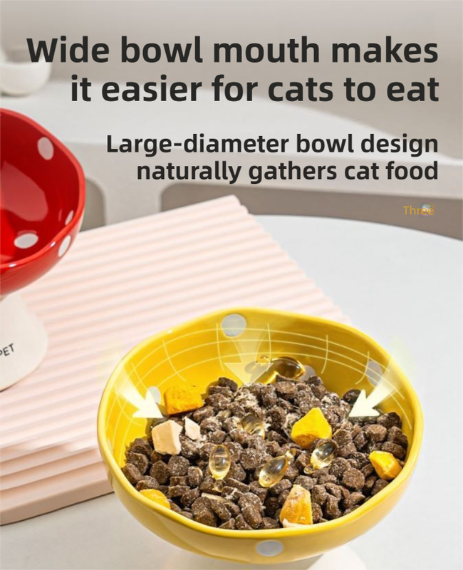 Red Elevated 15° Tilted Ceramic Cat Bowl - Anti-Chin Acne Glaze Finish, Non-Slip Weighted Base & Neck Protection Pet Feeder