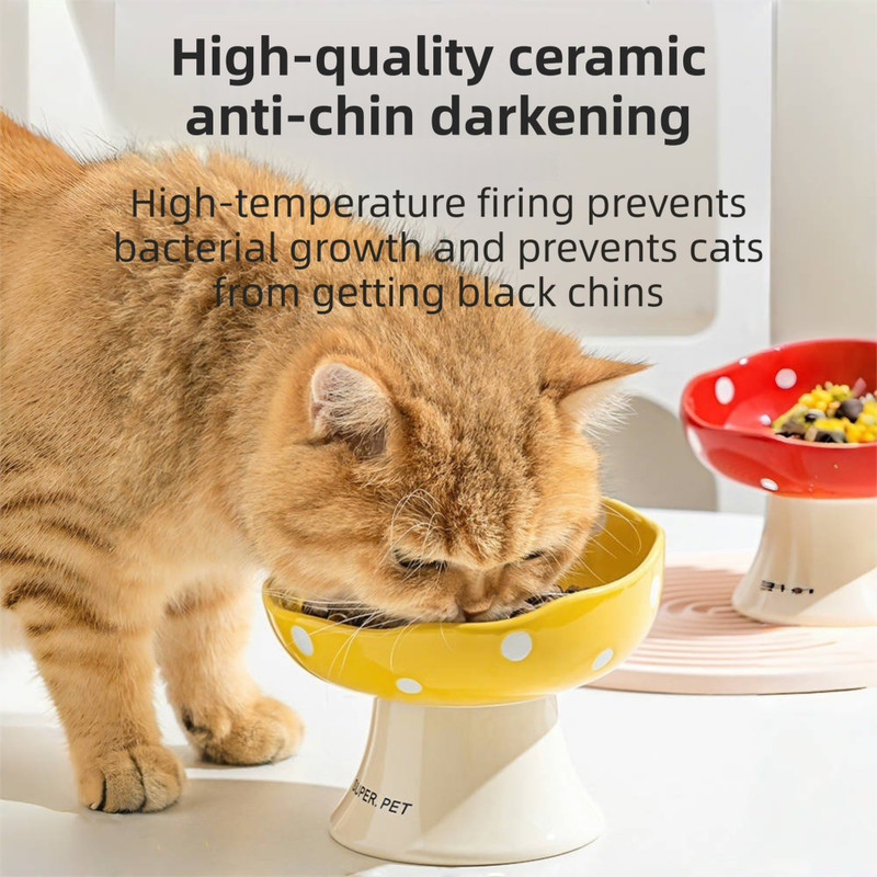 Black Elevated 15° Tilted Ceramic Cat Bowl - Anti-Chin Acne Glaze Finish, Non-Slip Weighted Base & Neck Protection Pet Feeder