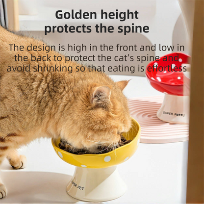 Yellow Elevated 15° Tilted Ceramic Cat Bowl - Anti-Chin Acne Glaze Finish, Non-Slip Weighted Base & Neck Protection Pet Feeder