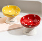 Red and Yellow Elevated 15° Tilted Ceramic Cat Bowl - Anti-Chin Acne Glaze Finish, Non-Slip Weighted Base & Neck Protection Pet Feeder