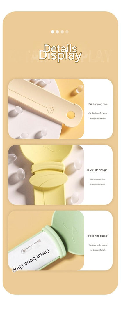 Beige Cat Treat Spoon for Wet Food & Paste - Extra-Long PP Handle, Food-Grade Squeeze Feeder with Anti-Spill Bowl, Easy One-Handed Operation for Cats