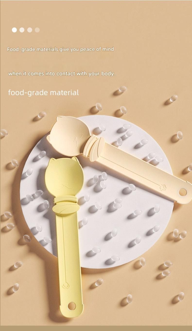 Beige Cat Treat Spoon for Wet Food & Paste - Extra-Long PP Handle, Food-Grade Squeeze Feeder with Anti-Spill Bowl, Easy One-Handed Operation for Cats