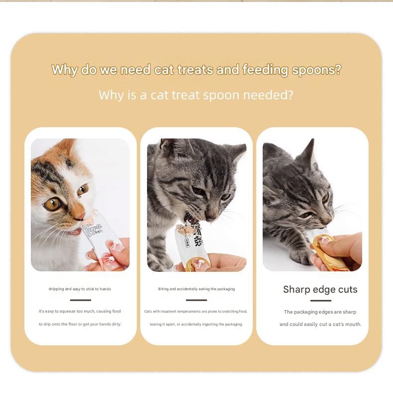 Pink Cat Treat Spoon for Wet Food & Paste - Extra-Long PP Handle, Food-Grade Squeeze Feeder with Anti-Spill Bowl, Easy One-Handed Operation for Cats